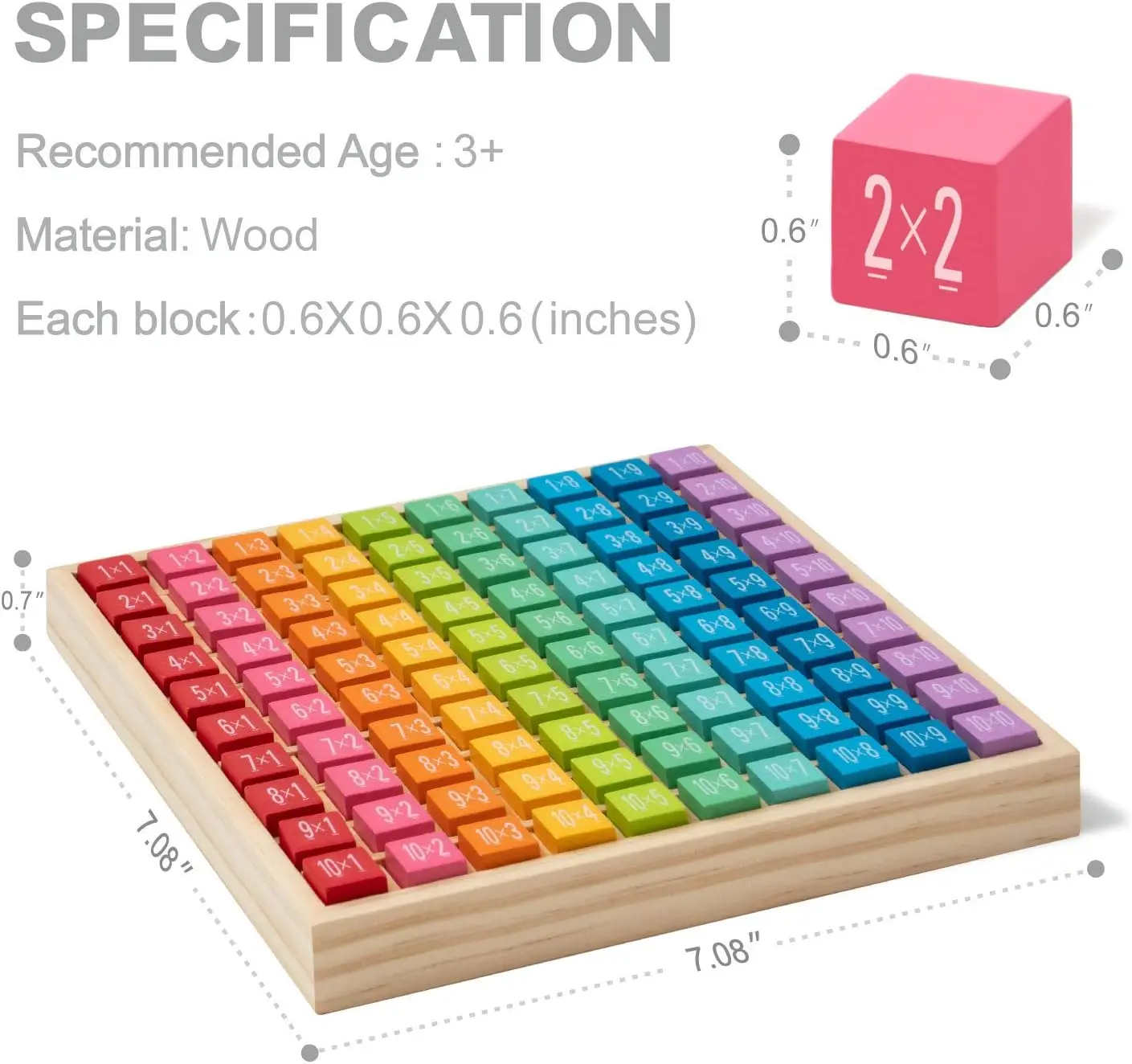 Robotime Robud Wooden Multiplication Math Table Board Montessori Math Manipulatives Learning Toys 100 Wooden Counting for 3+