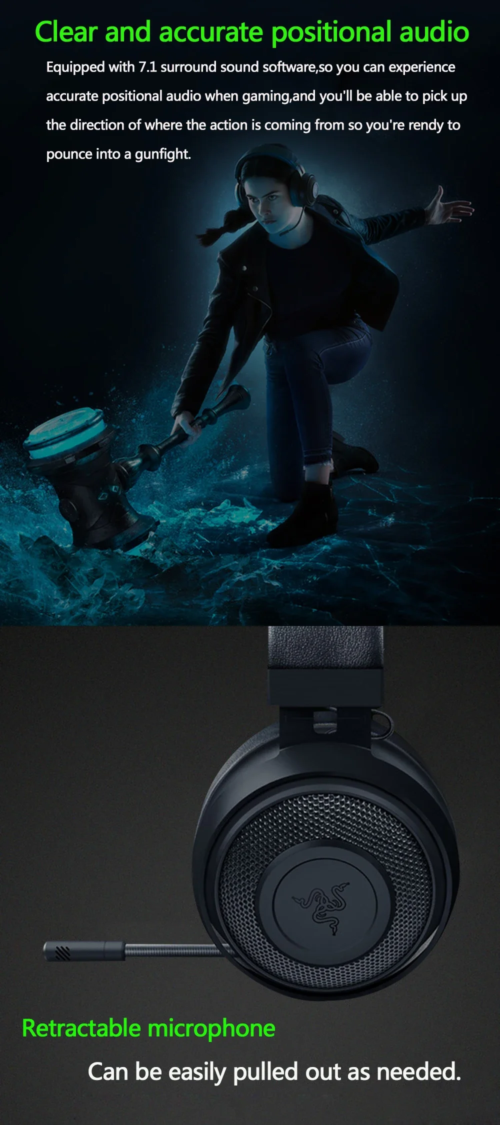 Razer Kraken Pro V2 Gaming Headset Headphone for Wired Headphones Microphone 7.1 Surround Sound for Xbox One PS4 Gamer Earphone
