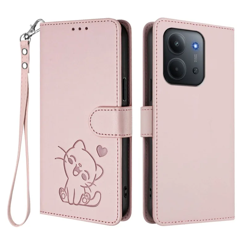 Classic Embossed Leather Flip Wallet Phone Case with Card Slot - Poco C85