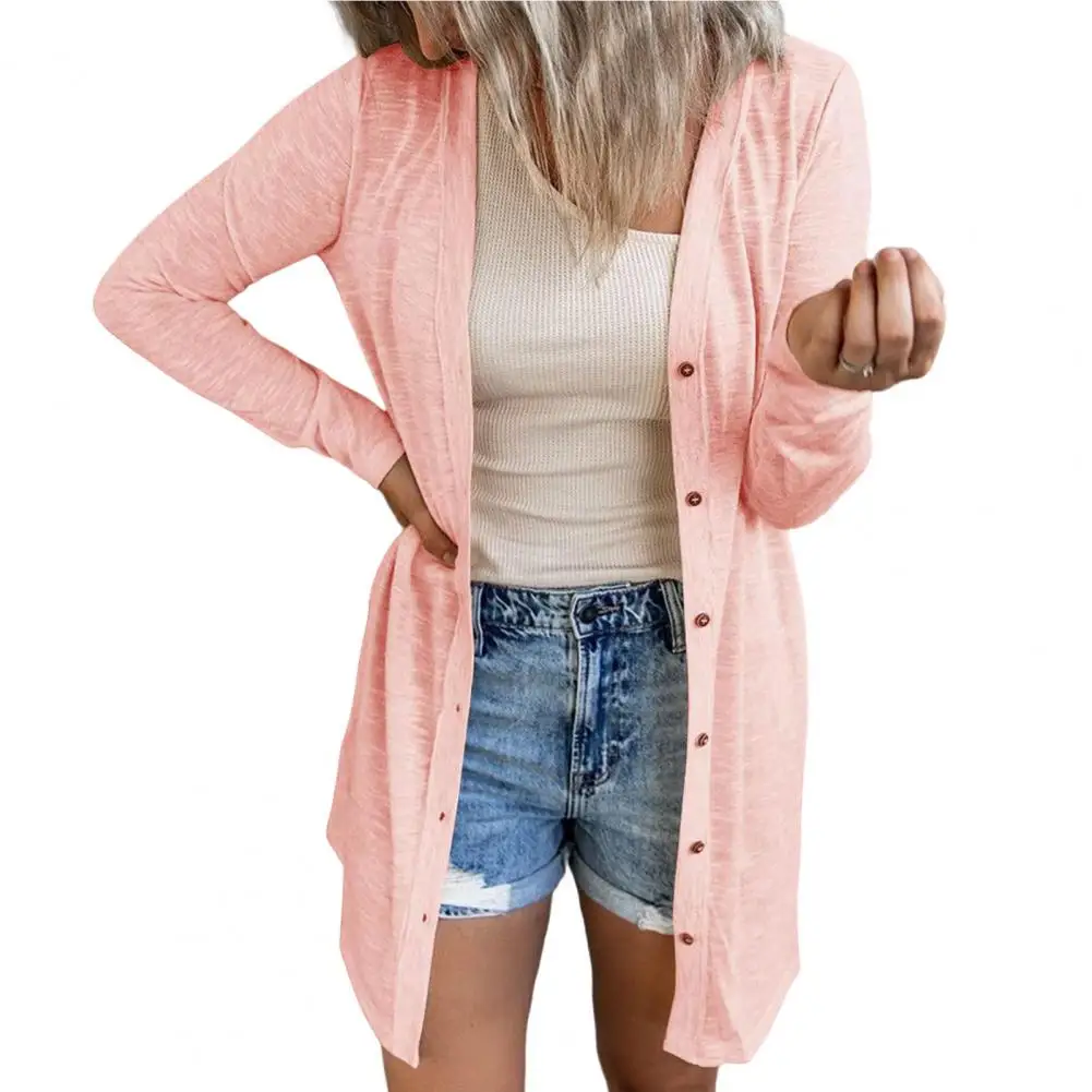 가을 여성 카디건 코트 느슨한 솔리드 컬러 긴 얇은 싱글 브레스트 퓨어 컬러 카디건 자켓 여성 의류