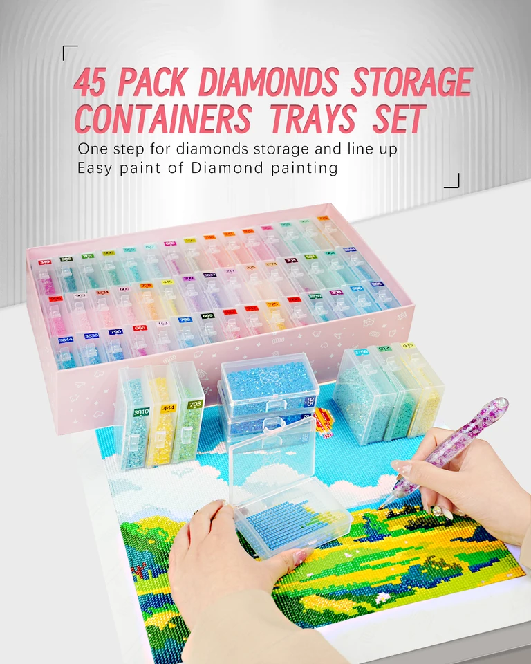 Vassoi per accessori per ptura con diamanti da 45 pezzi con coperchi, vassoi per riporre l'arte con diamanti e vassoi per l'arte con diamanti 2 in 1, stoccaggio di perline e line-up  15