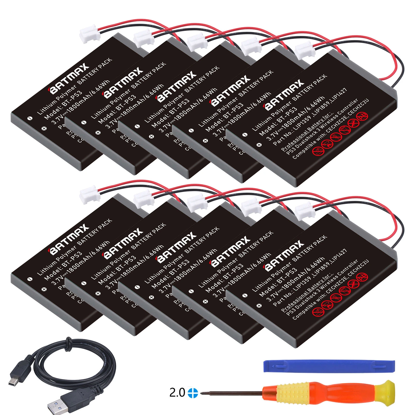 10Pcs Batmax 1800mAh PS3 Gamepad CECHZC2E, CECHZC2U LIP1472 LIP1859