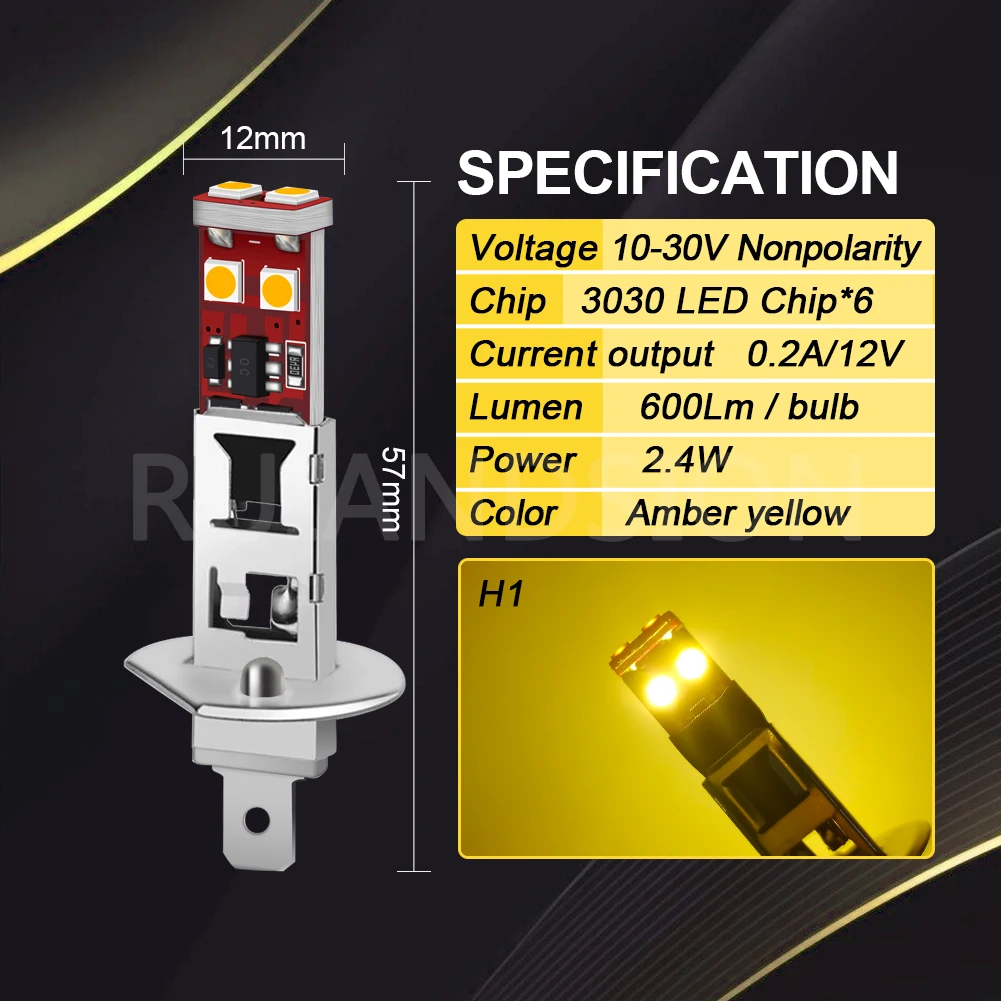 Ruiandsion LED 12v Car H1 H3 Lampada Front Fog Light DRL Day Running Lamps Bulb 24V 3030 6SMD Ice Blue Yellow White