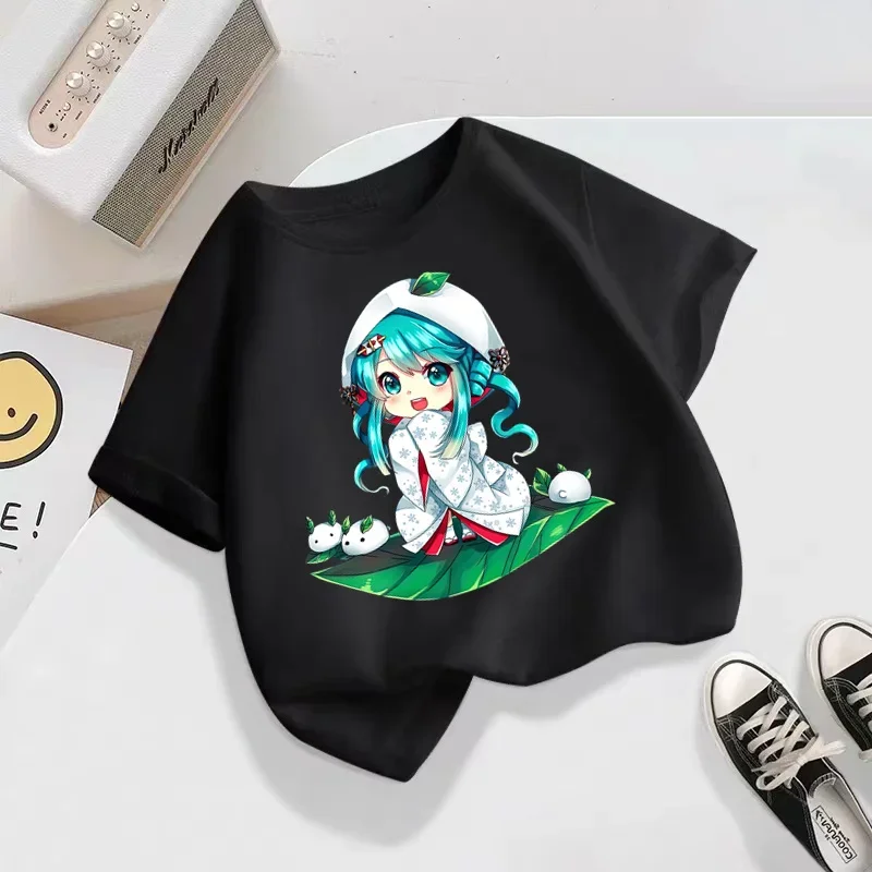 Hatsune Miku Short Sleeve T Shirt Set Kids T-shirt Clothes Harajuku Boy Girls Tshirt Hip Hop Tees All Match Trendy Street Style 4