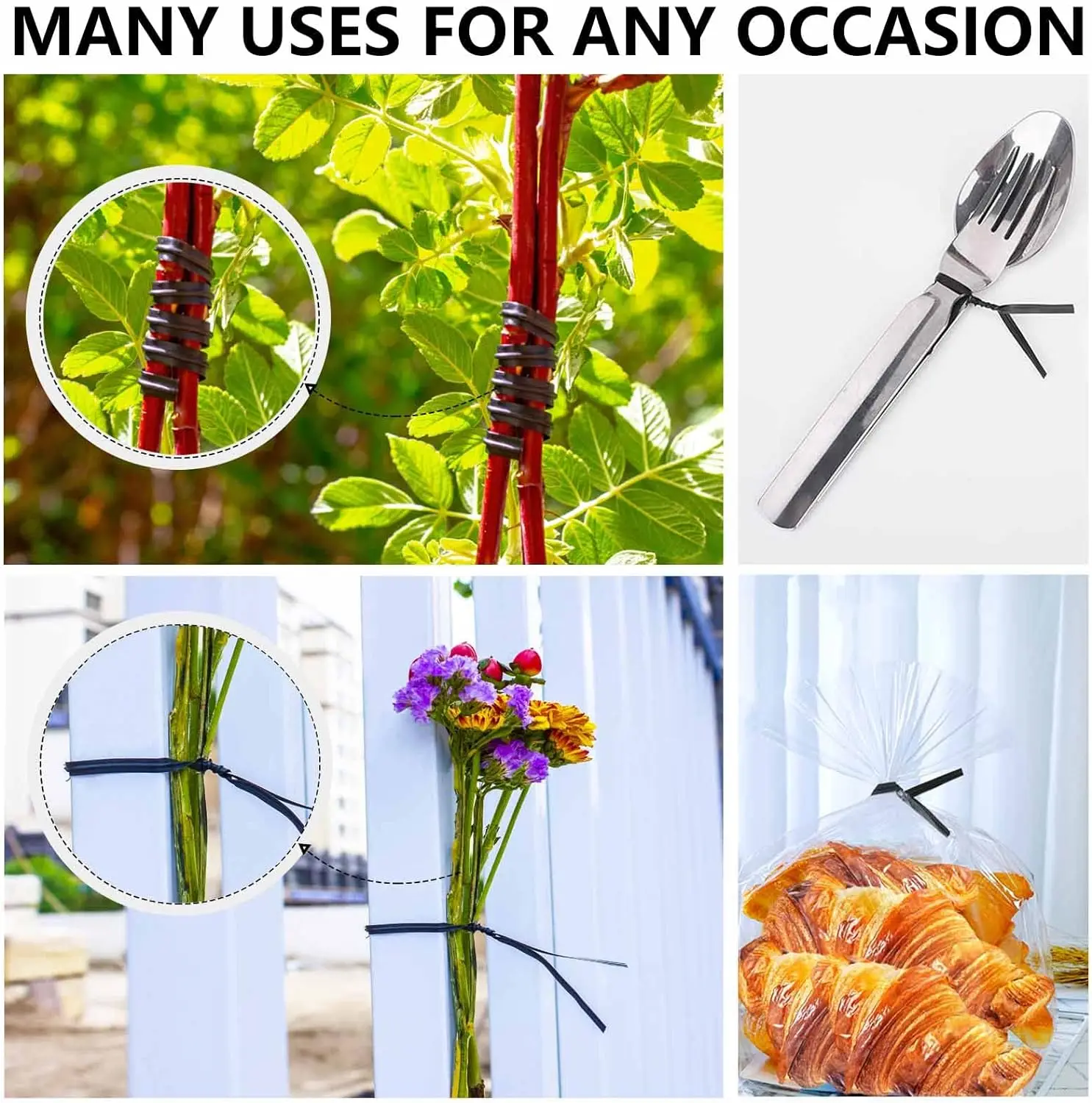 Plant Plastic Shell Reusable Galvanized with Iron Core Bendable Cable Ties 100Pcs