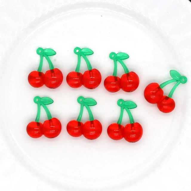 10pcs Cute 3D Brightly Fruit Cherry Resin Charms For Earring Keychain  Pendant Accessory DIY Flatback Crafts