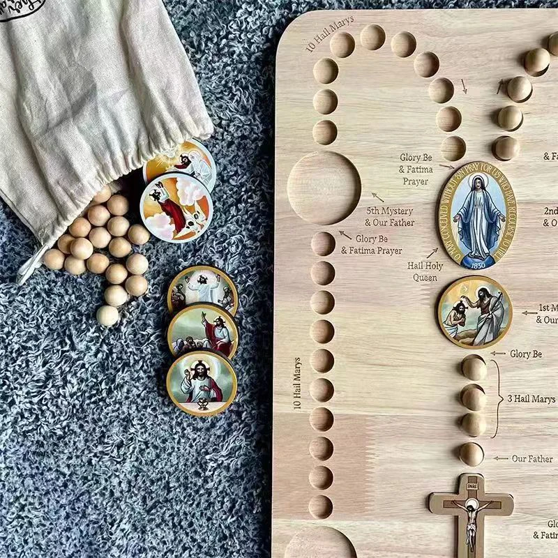 Wooden Rosary Board, Montessori Wooden Rosary Board Chuck, Fun Round Chuck Beads Puzzle, Discover Mystery Prayer G