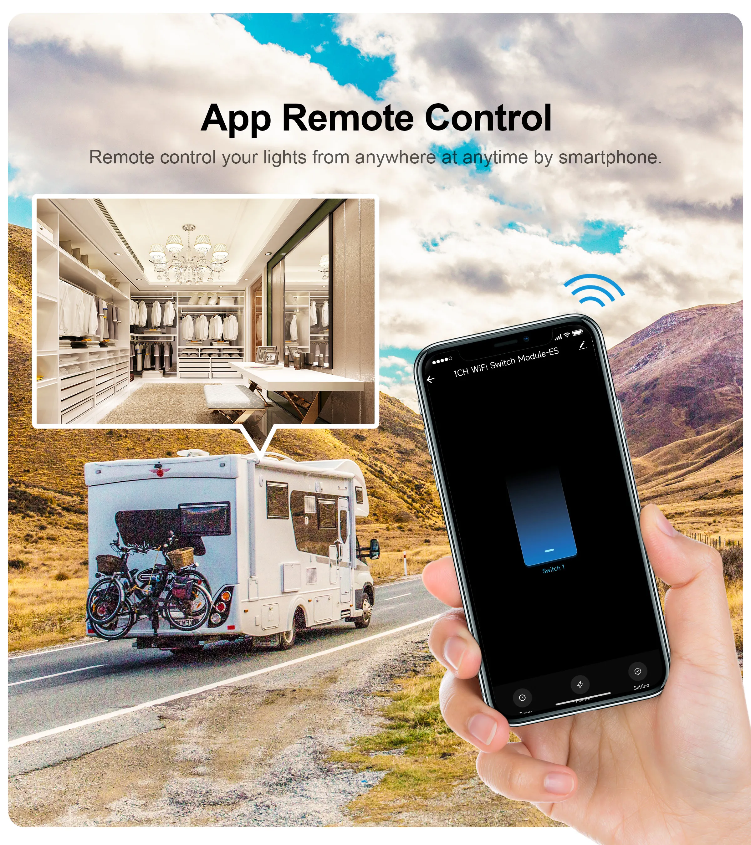 Description Picture 3 of itemGIRIER Tuya Smart Wifi Switch Module with Energy Metering 2 Way Control Function 16A Works with Alexa Google Home Yandex Alice