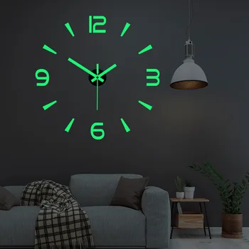 DIY 심플하고 창의적인 야광 디지털 시계, 펀치 프리 벽 스티커 시계, 무소음 벽시계, 거실 사무실 벽 장식