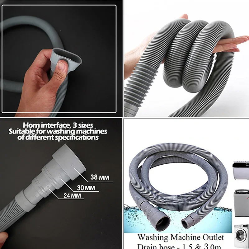 1.5/2/3m Washing Machine Outlet Drain Hose Pipe Dishwasher Waste Water Outlet Expel Tube Plastic Stretchable Drain Flexible Pipe