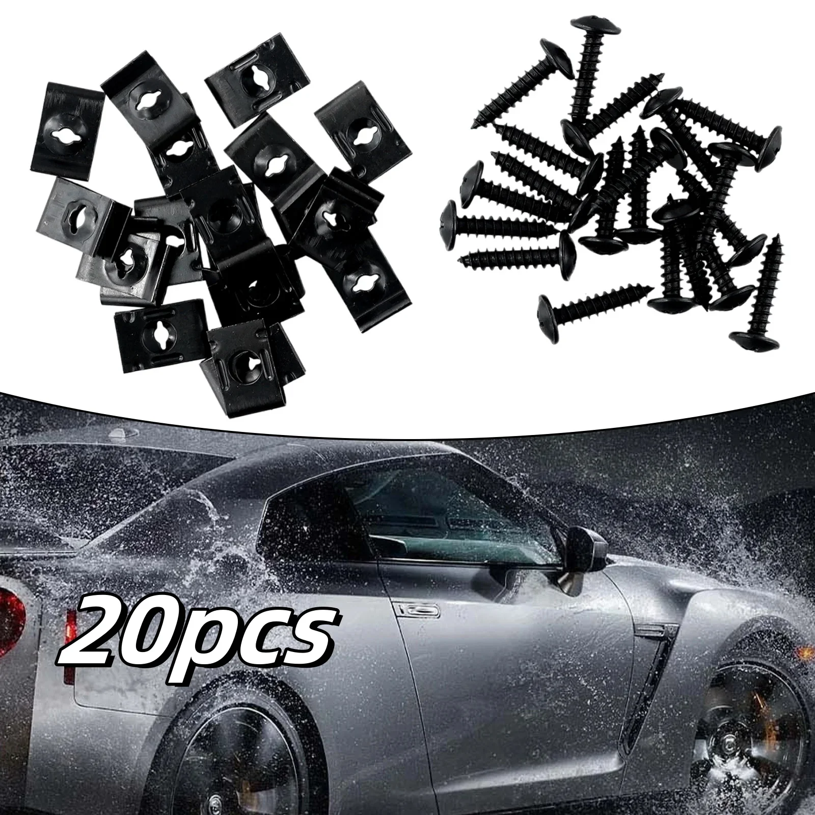 

20pcs Car Metal U-type Clip With Screw Car Bumper Trim Panel Fasteners Screw Fastener Clips Anti-rust Protection Clip