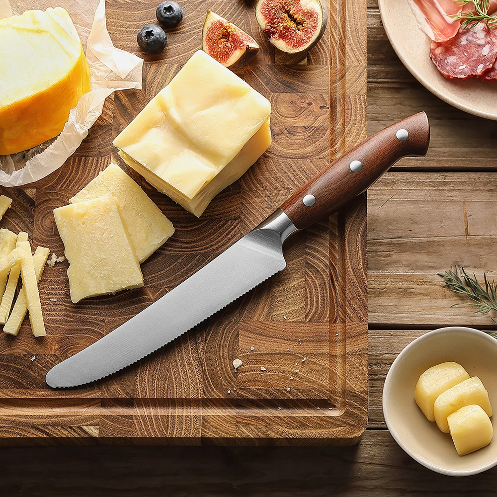 Cheese Knife Pork Chop Slice German DIN1.4116 Steel Redwood Handle Cooking Tools 5.9 Inches