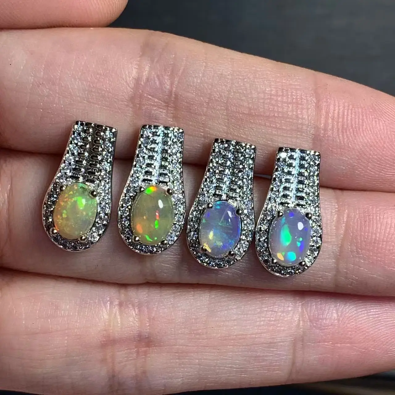 Oval  Natural Opal Stud Earrings For Women 925 Sterling Silver Vintage Femme Gift Fine Jewelry Stone