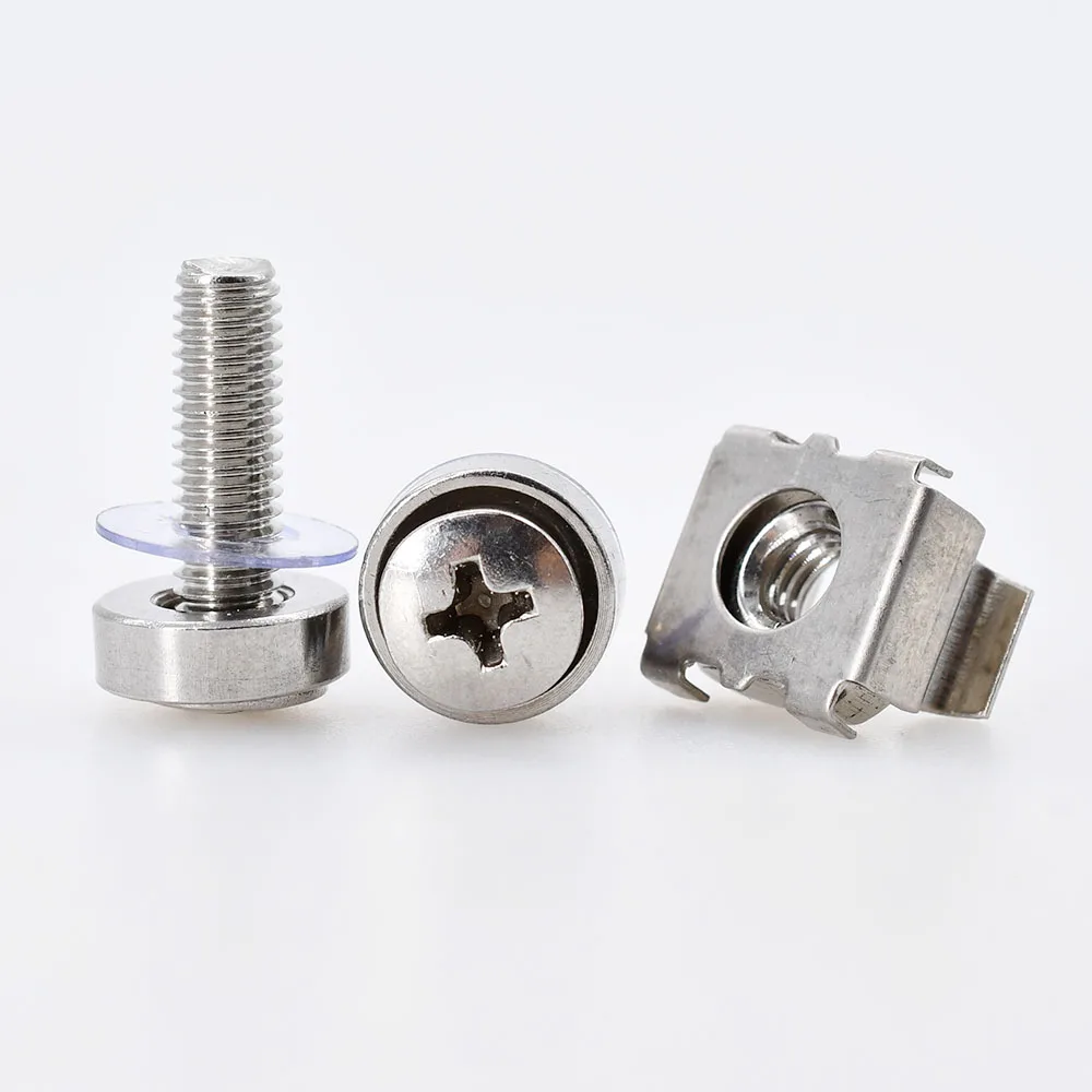 Description Picture 4 of item304 Stainless Steel Rack Mount Screw Bolt Nut Set Phillips Screws Washers Cage Nuts Kit For Rack Mount Server Cabinet Shelves