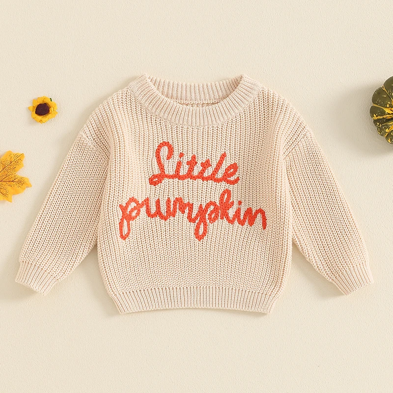 Baby Boys Girls Clothes Halloween Knit Sweater Jumper Letter Embroidery Winter Long Sleeve Kids Pullover Oversize baby girls sweater