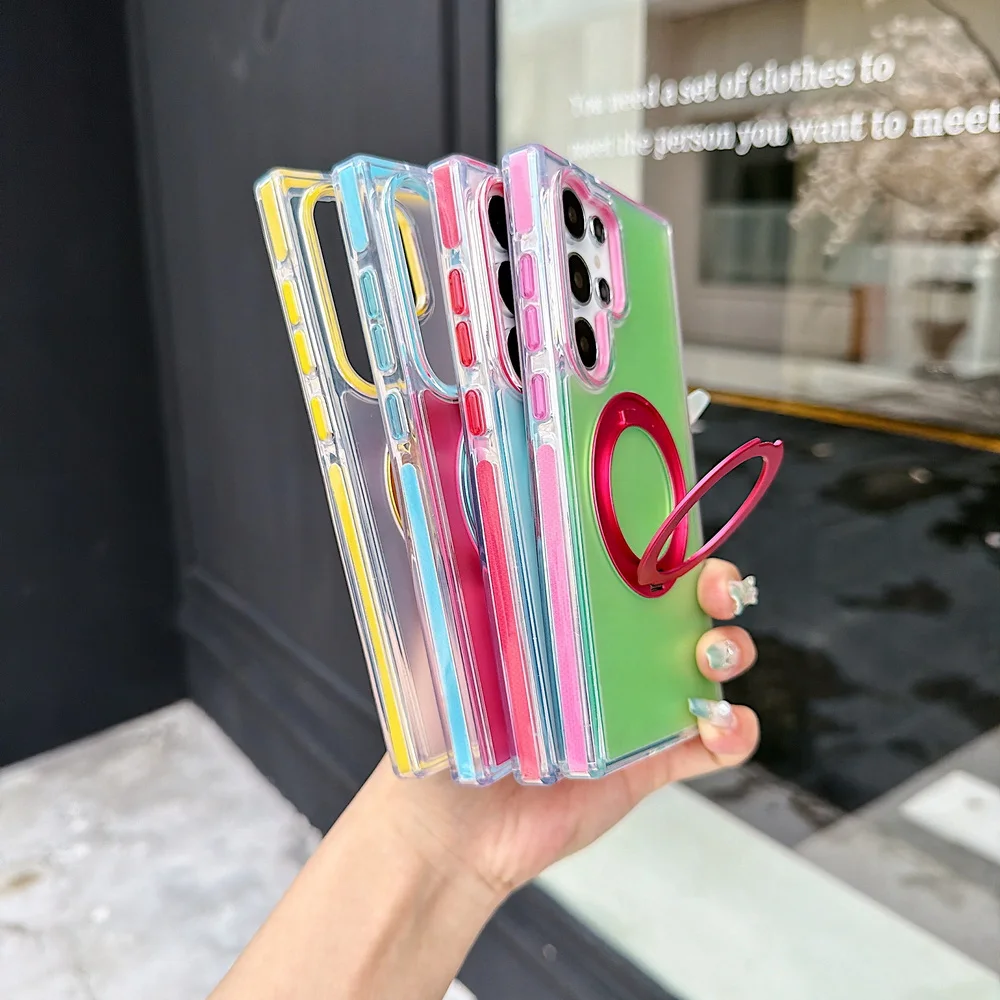Candy Two-Tone Magnetic Phone Case with Metal Rotating Stand