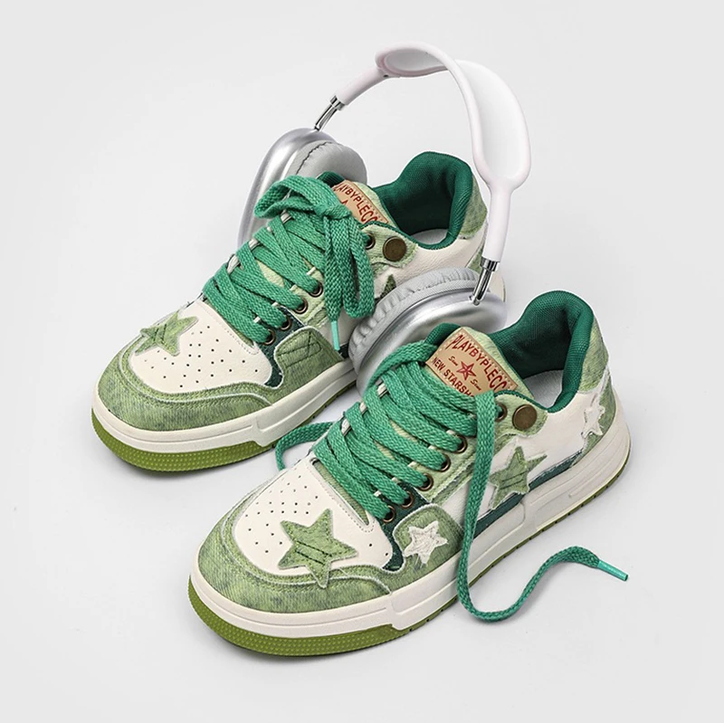 StarryClimb Patchwork Avocado Green Star Skate Shoes