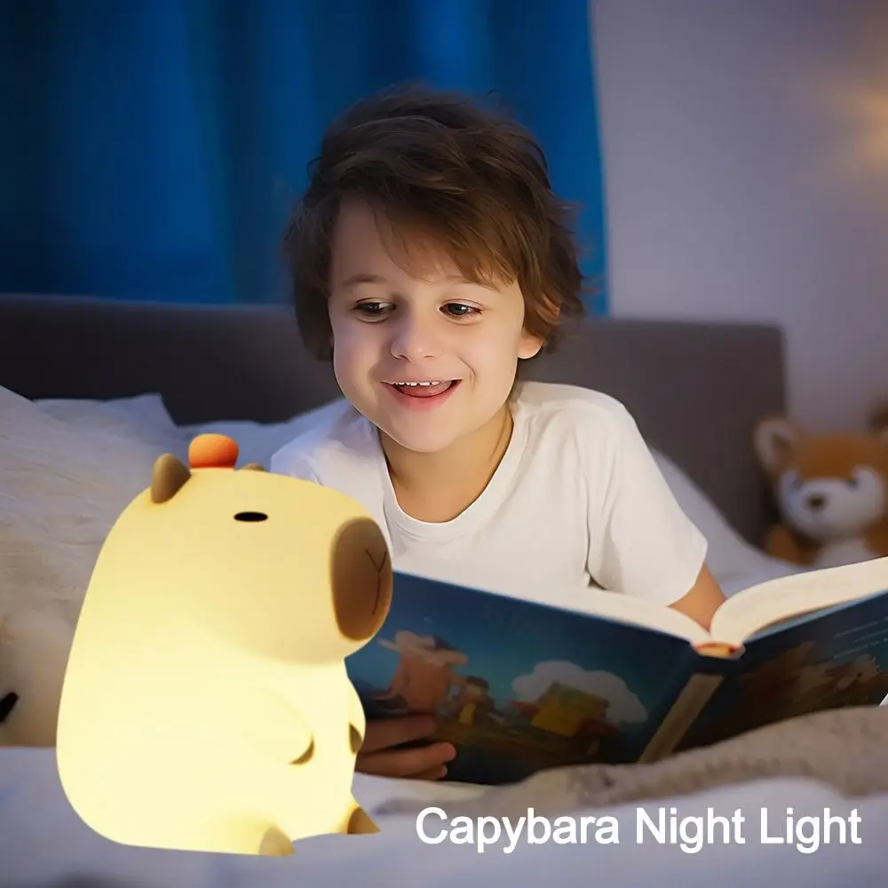 

Soft Capybara Night Light USB Rechargeable 2 Colors Adjustable Brightness Desk Lamp Silicone Timer Animal Lamp Kids Gifts