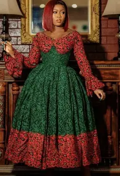 Kevwe Long Flare Sleeve Corset Print Dress
