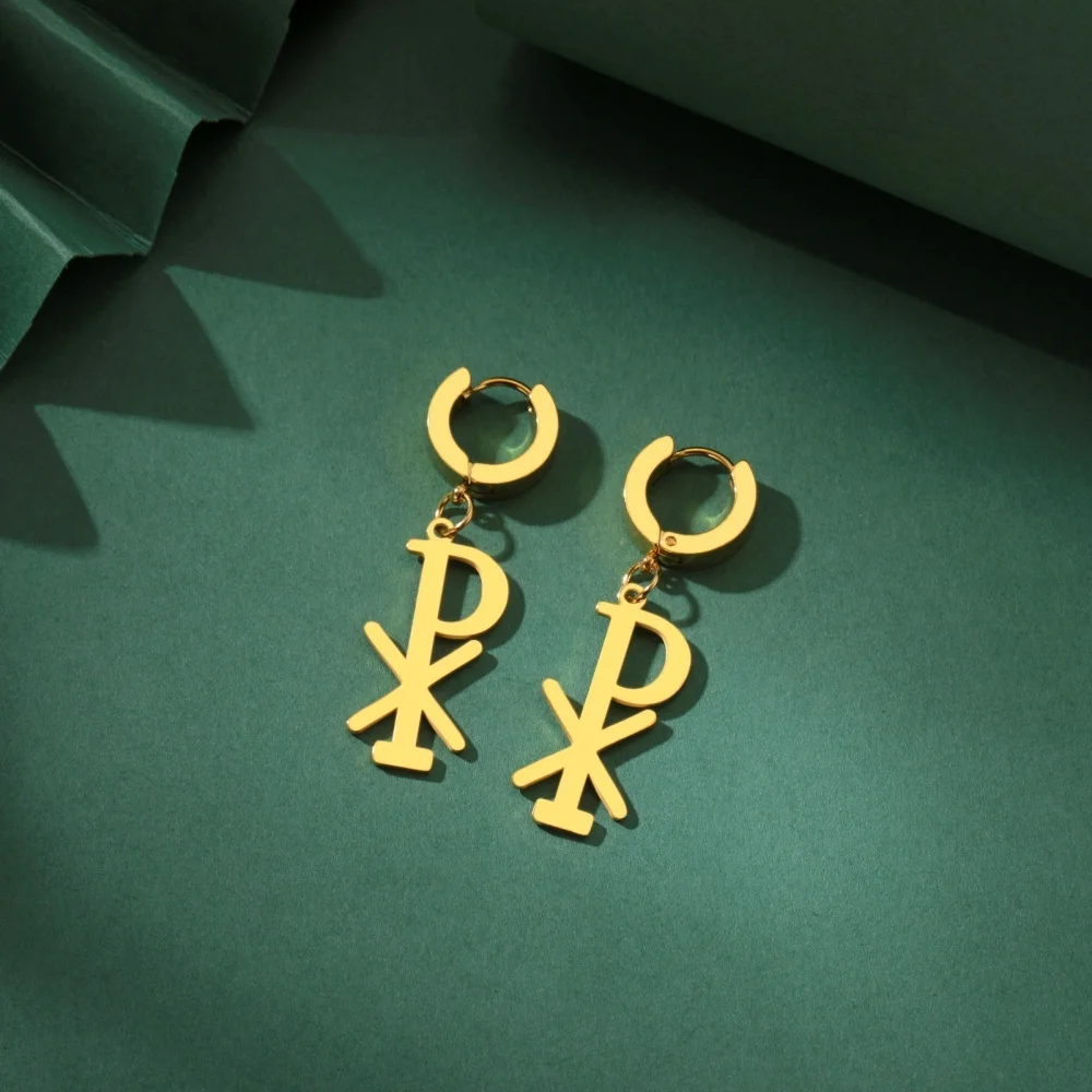 Eueavan Edelstahl Ohrringe Kreuz Christian Anhänger Baumeln Chi Rho Ohrringe Für Frauen Männer Religiöse Amulett Schmuck Geschenke – Detail 19