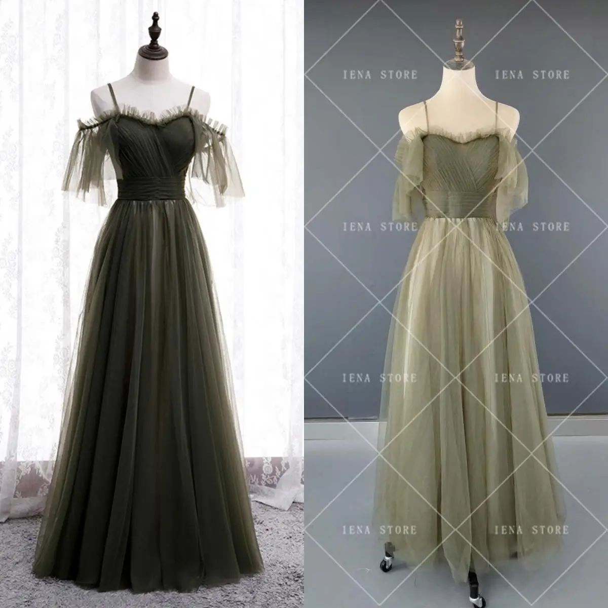 

14682 # IENA черное платье на бретельках с короткими рукавами в пол с открытыми плечами Подружка невесты официальное вечернее платье для выпускного вечера