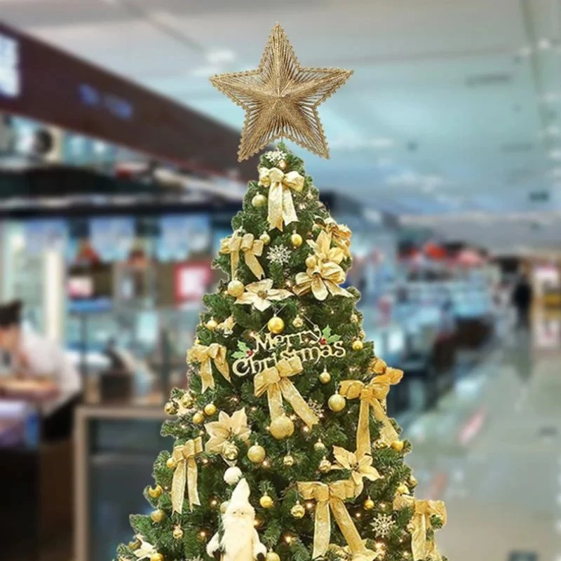Creative Three Dimensional Five Pointed Star Christmas Tree Top Gold Glitter Iron Decoration Christmas Window Scene Layout Decor