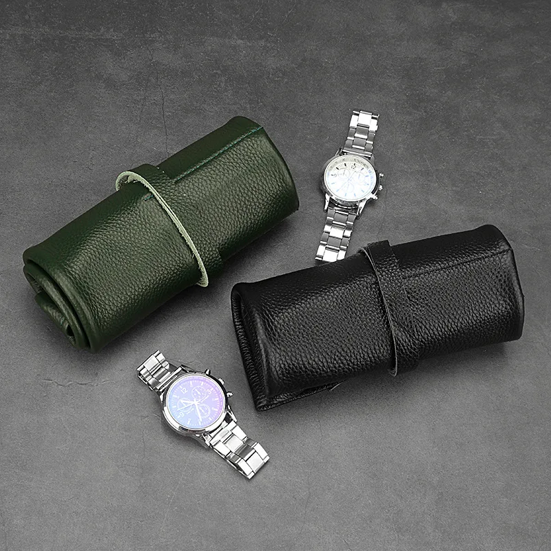 Roll up Watch Bag Portable Travel Display Smart Watch Storage Box 6 Slots Black Leather Storage Bag Watches Accessories