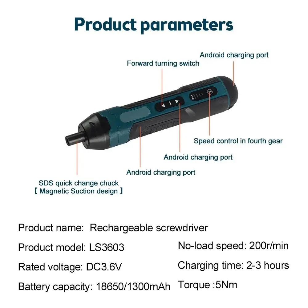 Mini Cordless Electric Screwdriver 1300mah Rechargeable Adjustment Power Drill Multi-function Disassembly Torque Repair Tools 4