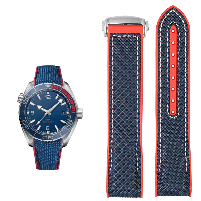 Curved End Fabric and Rubber Strap for Men's Watch, 20mm-22mm