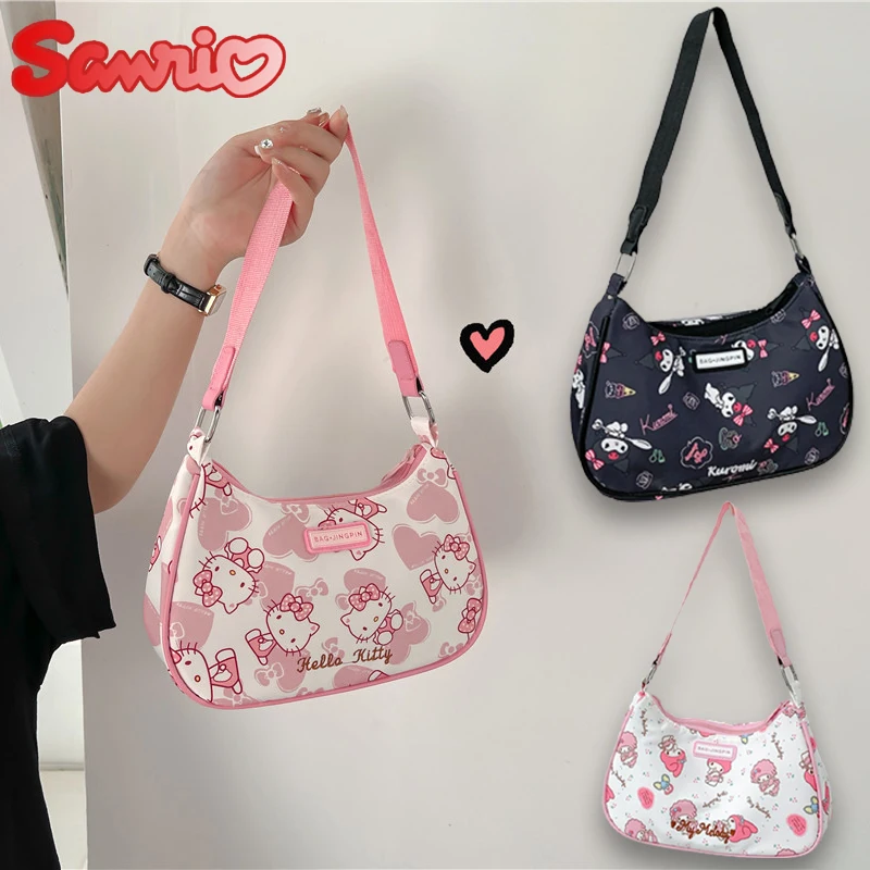 16cm Sanrio Hello Kitty Contrast Color Shoulder White Black Bag Pearl Chain  Handbag Fashion Underarm Bag Girl Tote Shoulder Bag - AliExpress