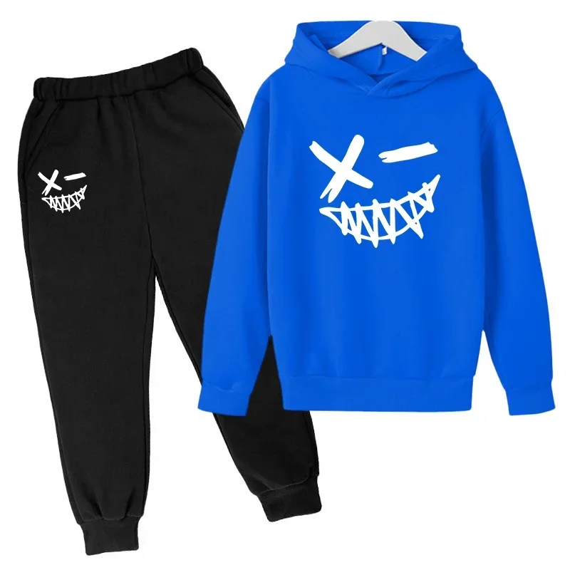 thumbnail image 1 of Sudadera con estampado de sonrisa malvada para niños, traje de 2 piezas para primavera y otoño de 2024, ropa para niños y niñas de 1 a 12 años, conjunto deportivo informal para niños, 1 of 4