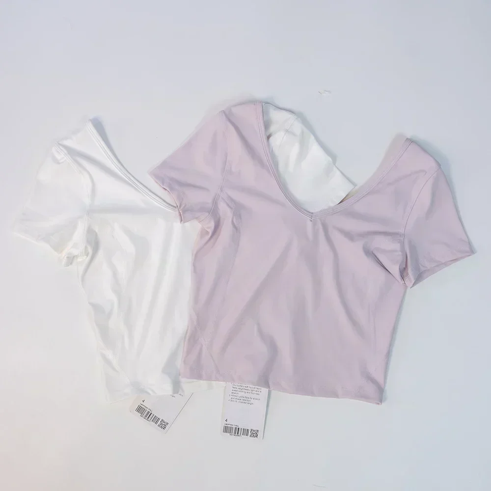 Lemon Women Fitness Sportswear Crop Tops Sexy Shirts Backless Sports Tops Gym Clothing Yoga Wear Shorts Sleeve for Summer