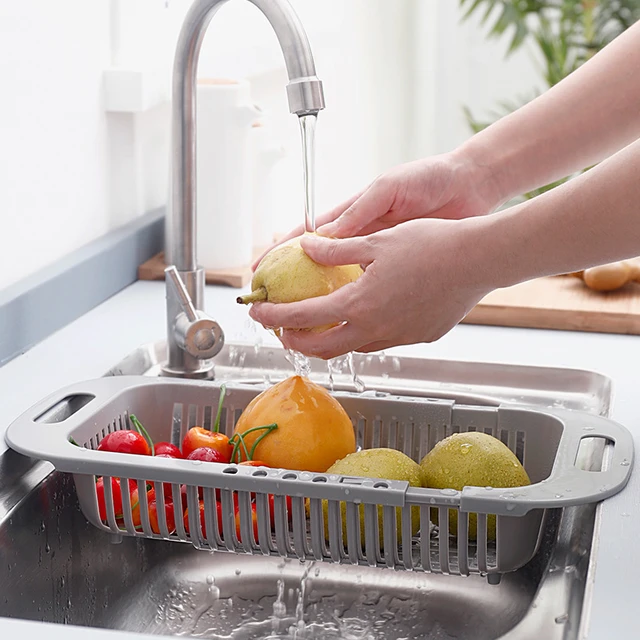 Kitchen Sink Drain Basket, Telescopic Tableware Drain Rack, Fruit