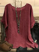 plus Size Women's Solid Color round Neck Casual Short Sleeve T-Shirt Comfortable Fit Basic Top - Image 6