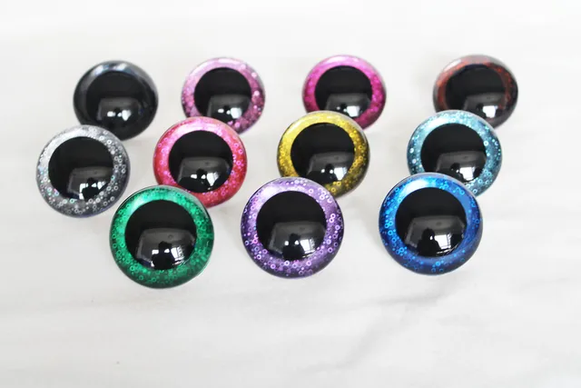 new cute 60pcs/lot 14--40mm round clear safety toy eyes+glitter rainbow  fabric+hard washer for diy doll findings--mixed color - AliExpress