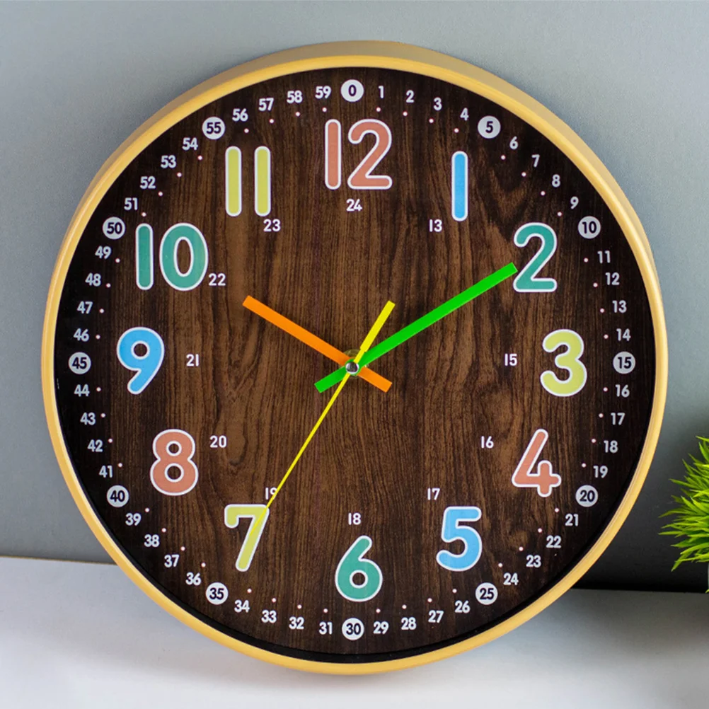 

Decor Wood Grain Wall Clock Silent Round Bedroom Analog Convenient for Kid Household Child