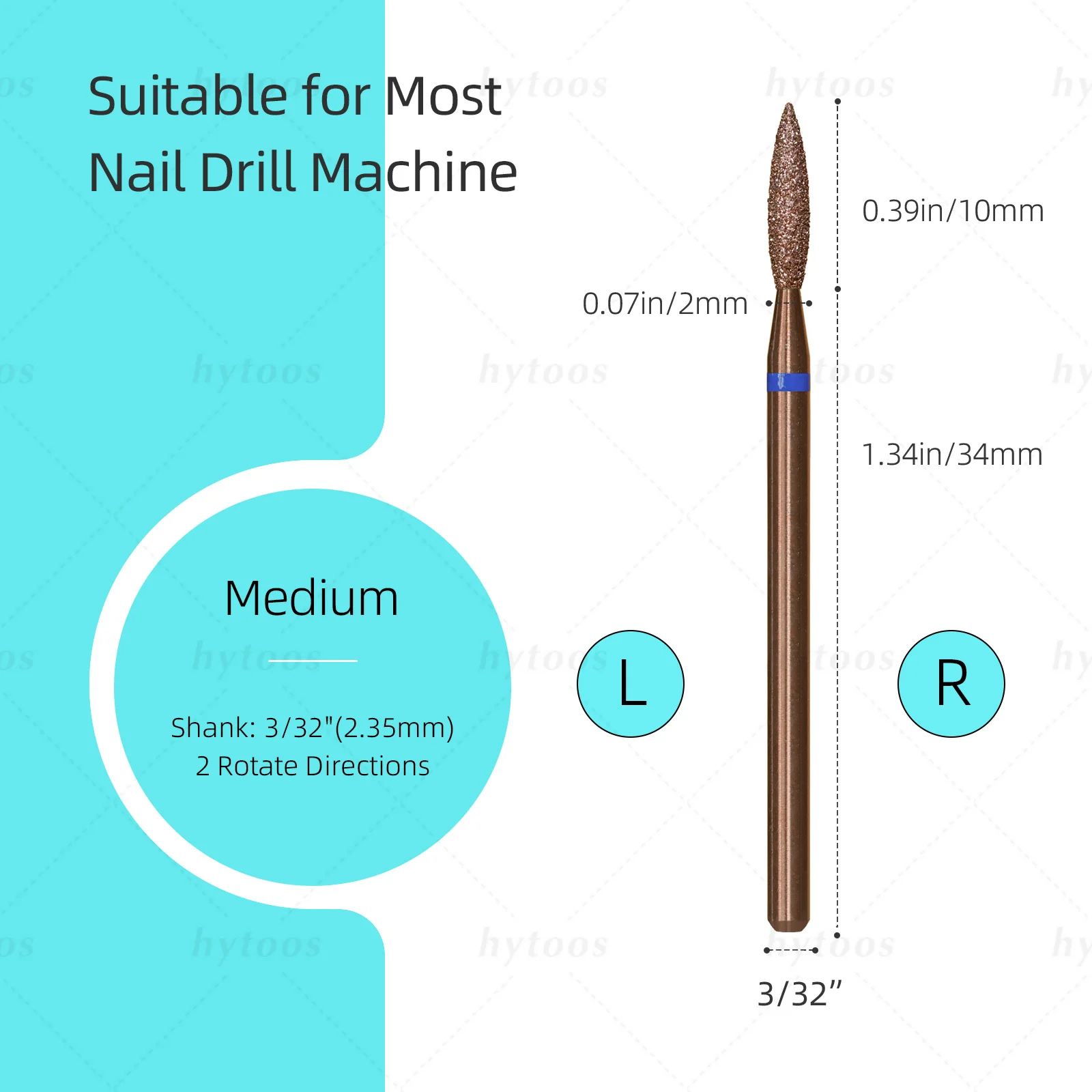 HYTOOS 포인티드 플레임 구리 다이아몬드 네일 드릴 비트 3/32'' 안전 네일 클리너 각질 제거기 프로 매니큐어 도구