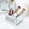 Crushed Diamond Makeup Brush Holder Organizer Glass Mirrored Remote Control Organiser Holder Container Accessories Desktop Decor 2