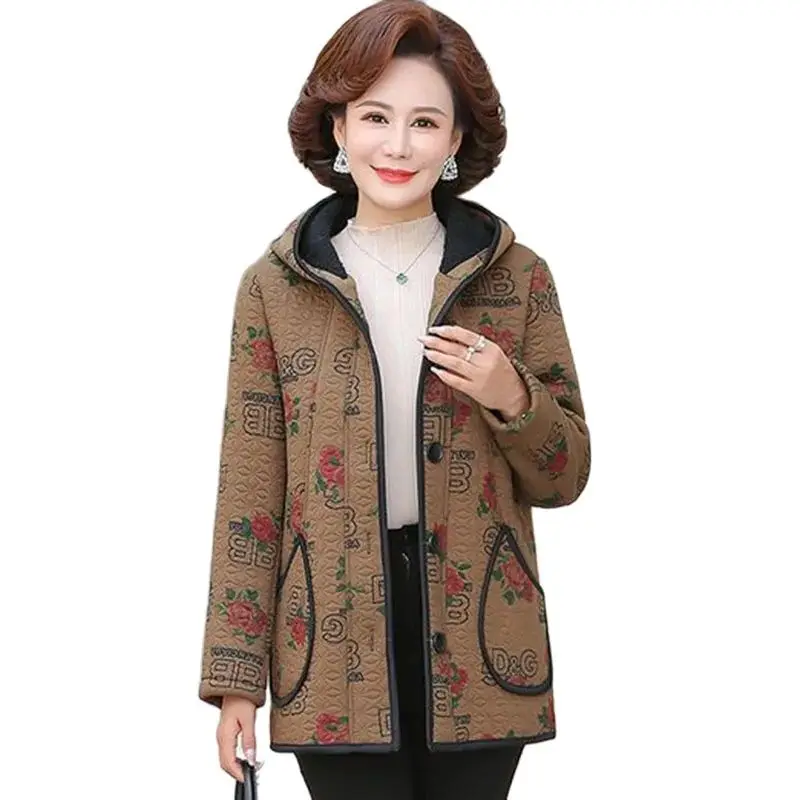 

2023 New Hooded Middle-aged And Elderly Mothers Winter Cotton-padded Clothes Fashion Middle-aged Women Winter Fleece Coat Tide.