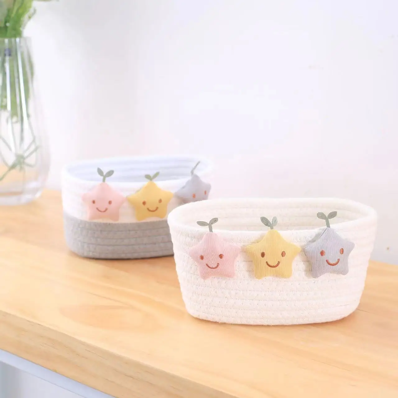 2 pieces of L+M woven basket table storage, cosmetics storage box, storage basket, bedside key table storage basket 4