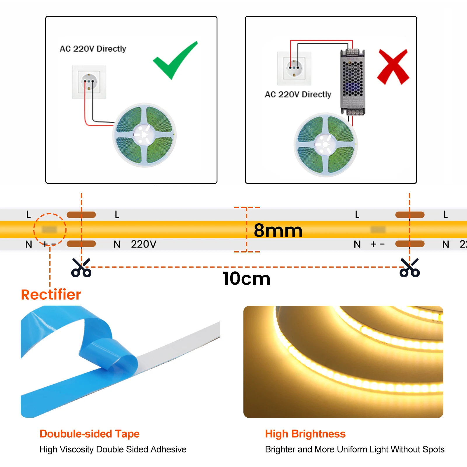 220V 110V 5m-20m COB LED Strip Light S572ea34da2264e37a25116afb1a95cd9g