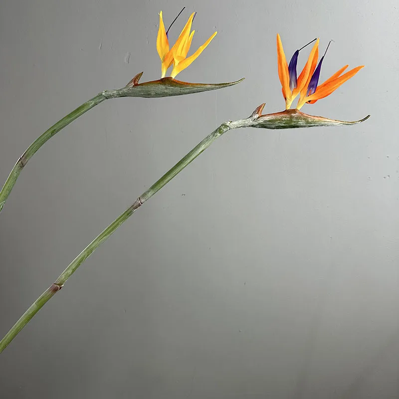 4 Stück Künstliche Blumen 97cm Paradiesvogelzweig Balkondekoration PU Kunstblume Simulation Orange Paradiesvogel Halle Dekoration