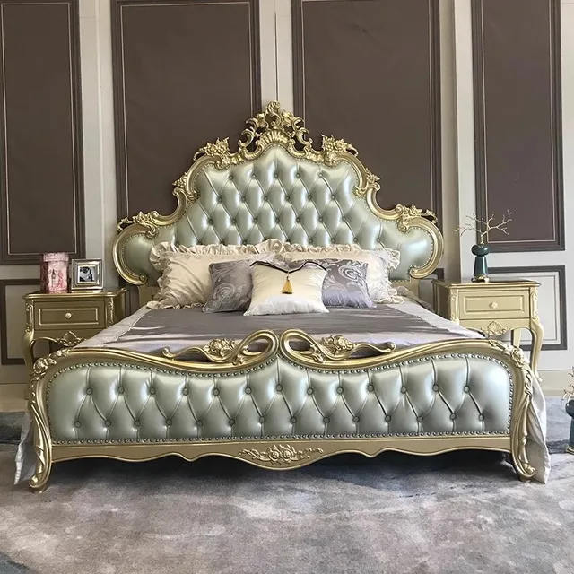 Silver Vintage Wooden Double Bed Blue Soft Gold Luxury Japanese Double Bed King Size Adults Metal Letto Matrimoniale Furniture 2