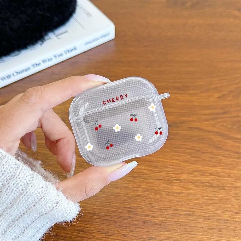 Clear TPU AirPods Case with Cherry Flower Design