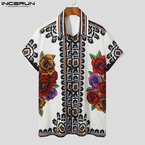INCERUN 남성 캐주얼 셔츠 인쇄 2023 옷깃 버튼 반소매 여름 남성 의류 휴가 빈티지 Streetwear Camisas S-5XL 7 3