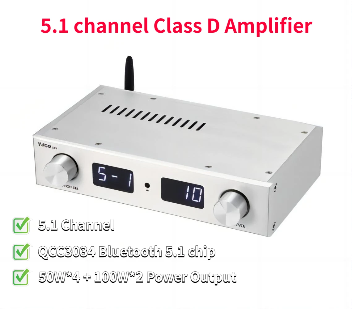 

Усилитель звука TPA3116 * 4 Hifi 50 Вт * 4 + 100 Вт * 2, усилитель мощности Bluetooth 5,1 для домашнего кинотеатра, усилитель караоке для динамика subwoofe