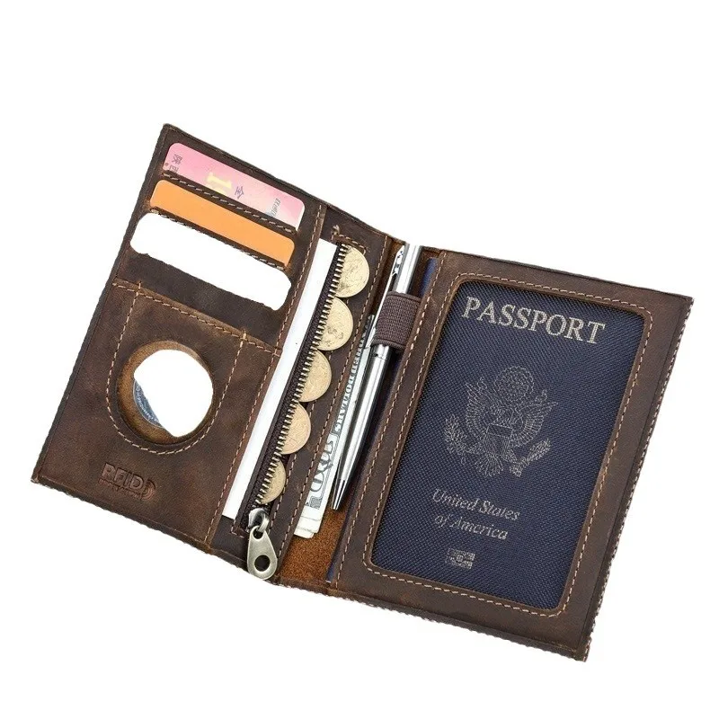 Portafoglio da viaggio in vera pelle di vacchetta con custodia per passaporto, porta carte e blocco RFID - immagine 5