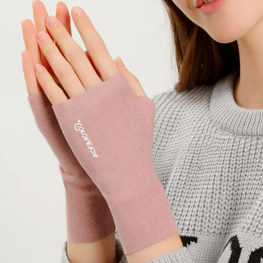 

Female Thin Outdoor Cold Proof Solid Color Cloth Women Mittens Fingerless Gloves Half-finger Warm Gloves