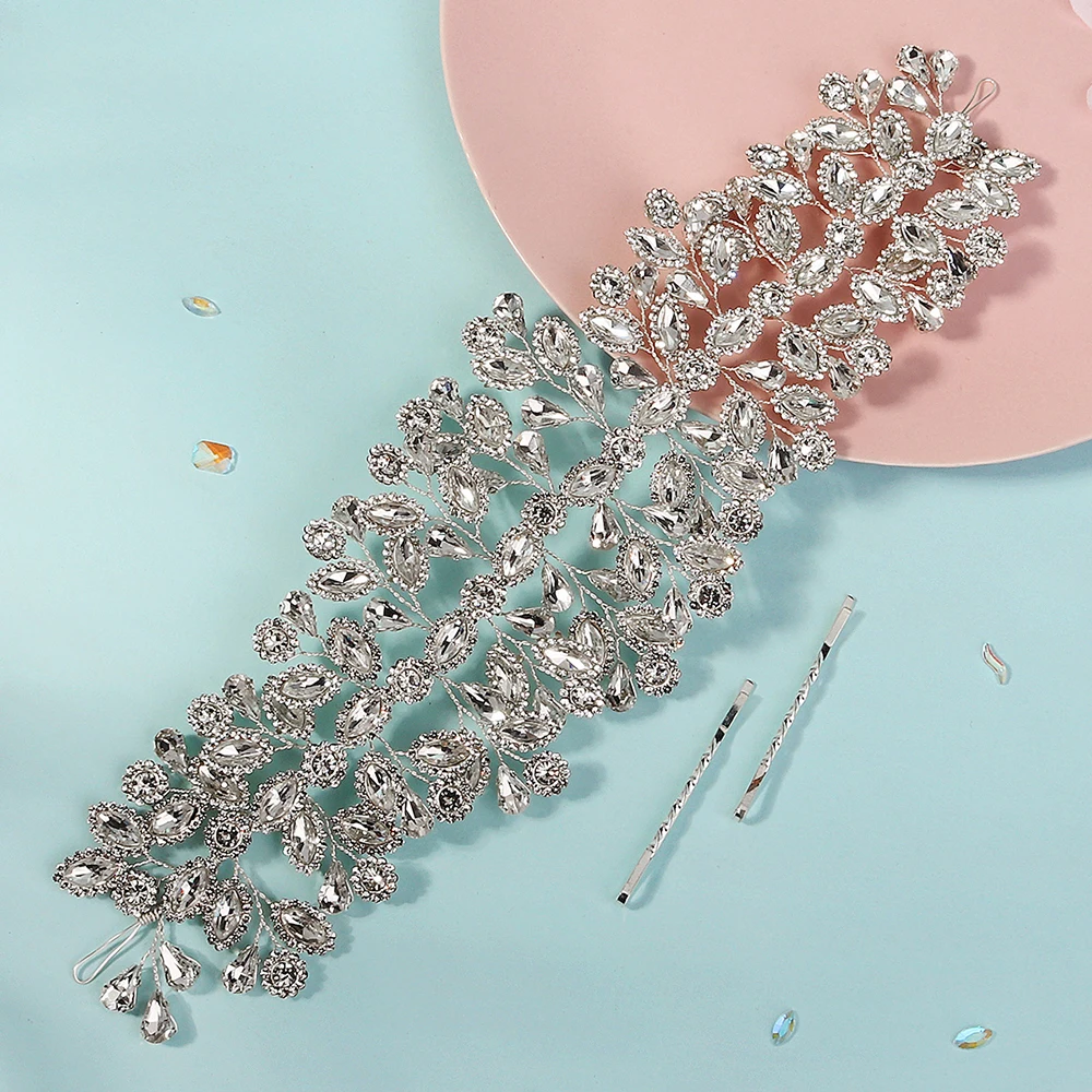 Luxury Crystal Leaf Vine Headbands for Women Bride Wedding Hair Accessories Bridal Hairband Rhinestone Headpiece Jewelry Gifts