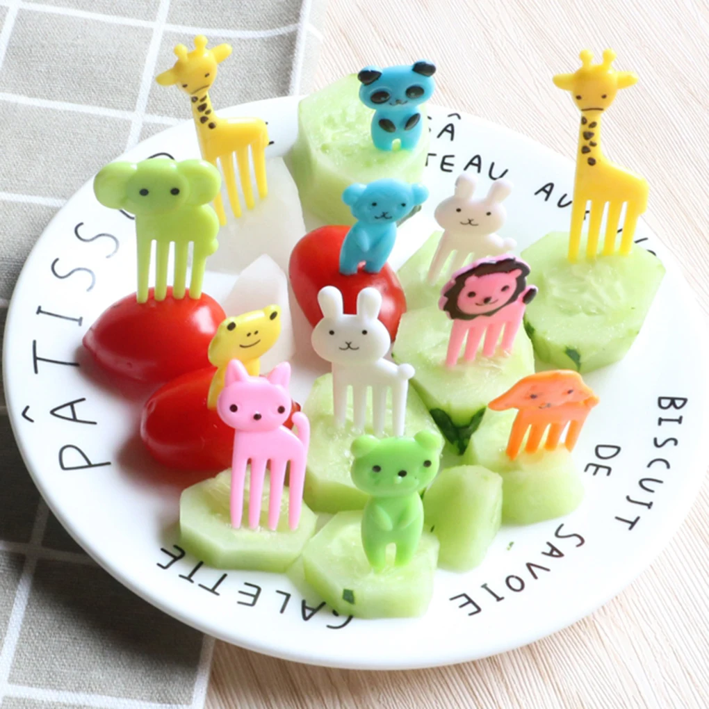 

10pcs Animal Fruit Fork Mini Cartoon Children Snack Cake Dessert Food Fruit Pick Toothpick Lunches Decor Random Color